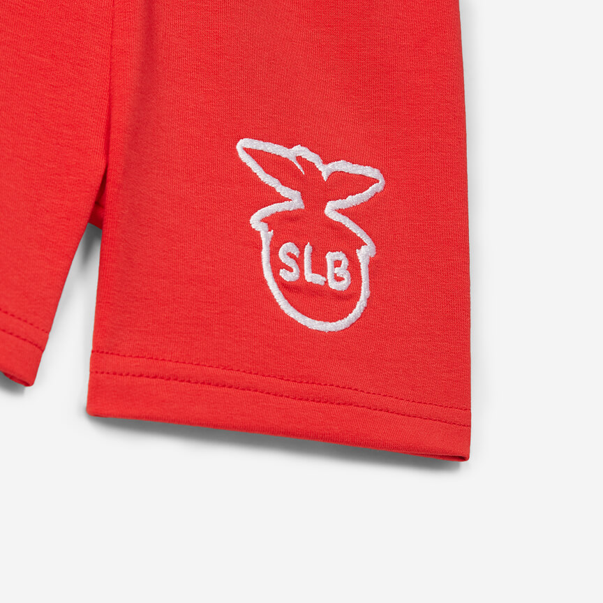 Red shorts with the SLB Emblem