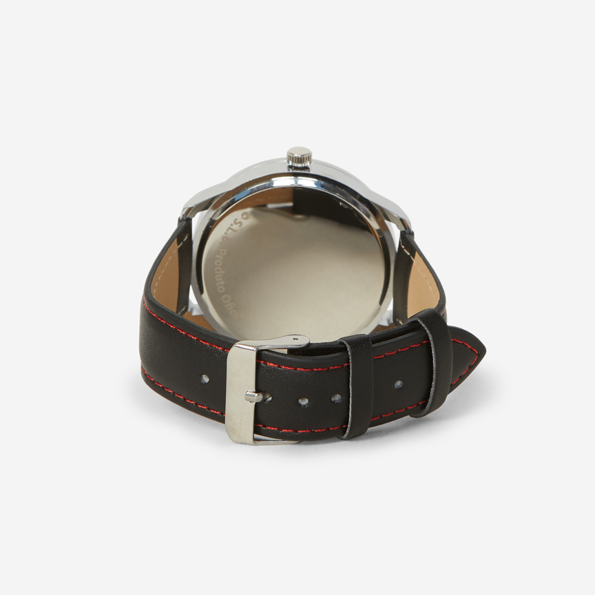 Chrome watch with black strap and SL Benfica emblem